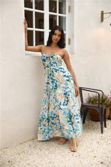 Rainforest Oasis Strapless Maxi Dress Blue