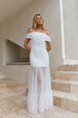Delicate Days Off Shoulder Maxi Dress White