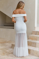 Delicate Days Off Shoulder Maxi Dress White