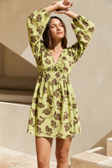 Aster Long Sleeve Mini Dress Green