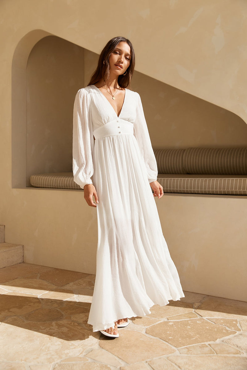 Sweeter Dreams Long Sleeve Maxi Dress White