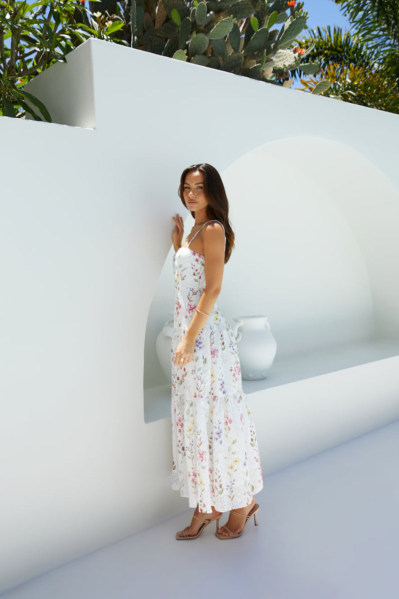Luminous Field Floral Maxi Dress White