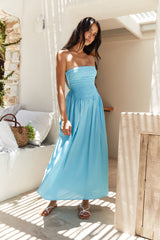 On the Shores Strapless Maxi Dress Blue