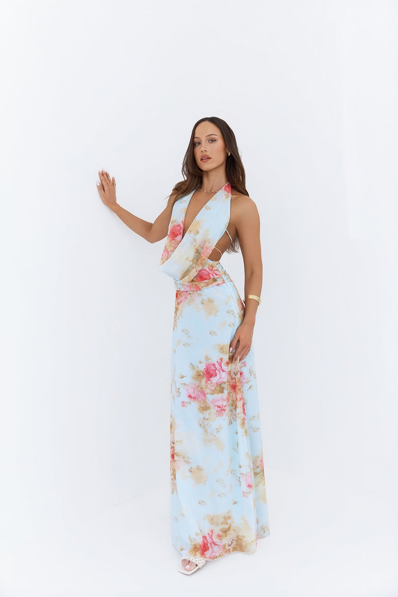 Slow Dancing Halter Maxi Dress Blue