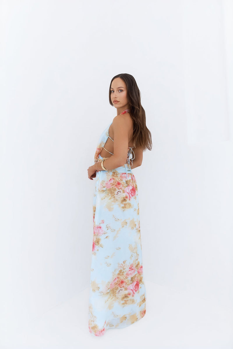 Slow Dancing Halter Maxi Dress Blue
