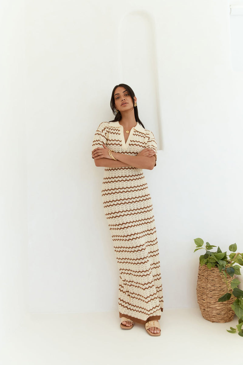Cobble Stone Knit Maxi Dress Cream
