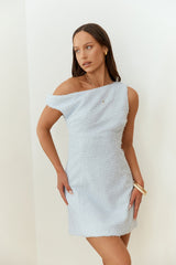 Dreaming Days Off Shoulder Mini Dress Blue