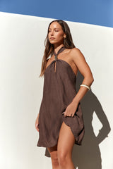 Swaying Shadows Halter Mini Dress Brown