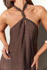 Swaying Shadows Halter Mini Dress Brown