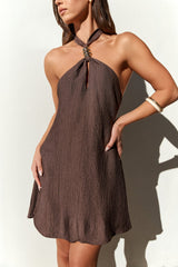 Swaying Shadows Halter Mini Dress Brown