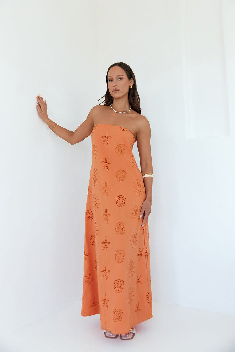 Heart To Heart Strapless Maxi Dress Orange