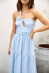 Pure Satisfaction One Shoulder Maxi Dress Blue