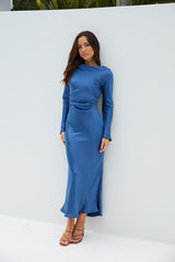 The Forget Me Not Satin Midi Dress Navy