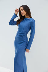 The Forget Me Not Satin Midi Dress Navy