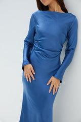 The Forget Me Not Satin Midi Dress Navy