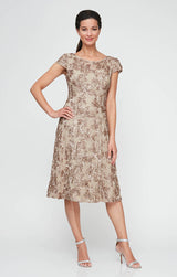 Plus Cocktail Dress in Rosette Lace with Cap Sleeves