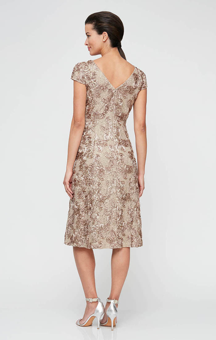 Plus Cocktail Dress in Rosette Lace with Cap Sleeves