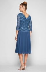 Petite Tea-Length Dress with Sequin Lace Bodice & Chiffon Skirt