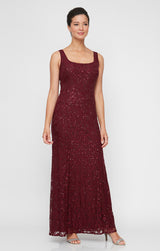 Regular - Long A-Line Jacket Dress With Illusion Cascade Jacket and Sequin Detail