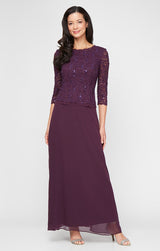 Petite Long Gown with Sequin Lace Bodice & Chiffon Skirt