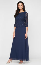 Petite Long Gown with Sequin Lace Bodice & Chiffon Skirt