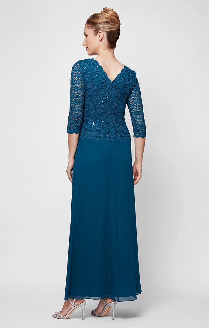 Petite Long Gown with Sequin Lace Bodice & Chiffon Skirt