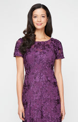 Rosette A-Line Gown with Sequin Detail & Short Illusion Sleeves