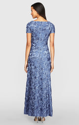 Rosette A-Line Gown with Sequin Detail & Short Illusion Sleeves