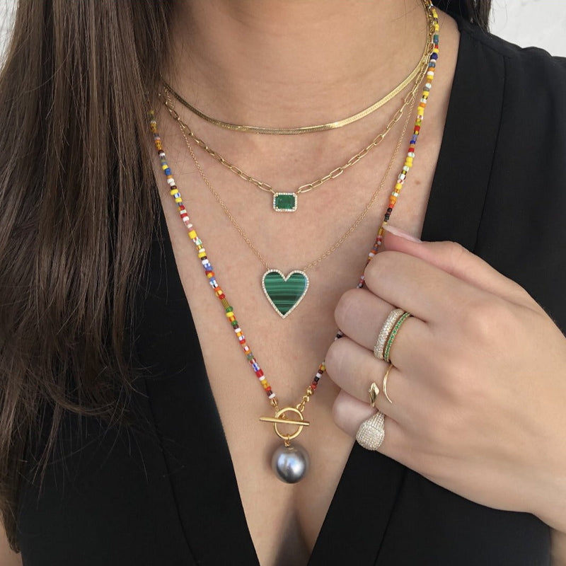 Diamond & Malachite Heart Necklace
