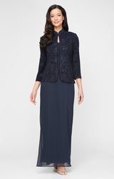 Glitter Jacquard Knit Jacket Dress with Mandarin Neckline