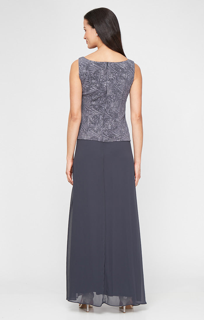 Glitter Jacquard Knit Jacket Dress with Mandarin Neckline