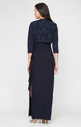 Petite Glitter Jacquard Knit & Matte Jersey Gown with Bolero Jacket