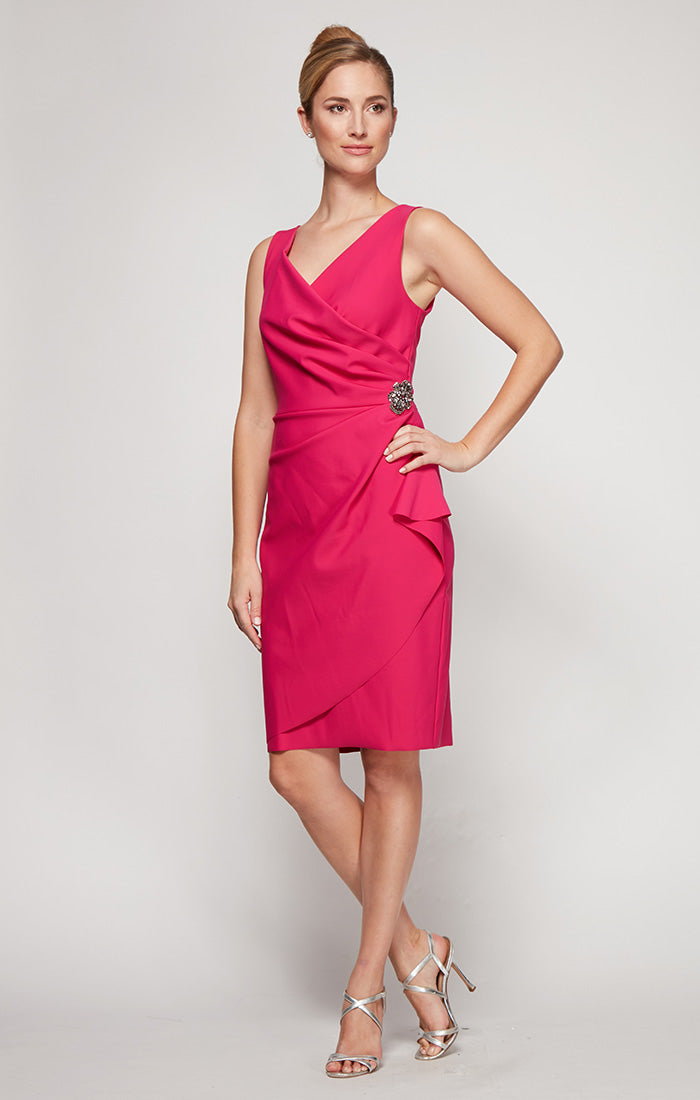 Contour Short Cocktail Dress with Ruffle Skirt & Beaded Detail at Hip