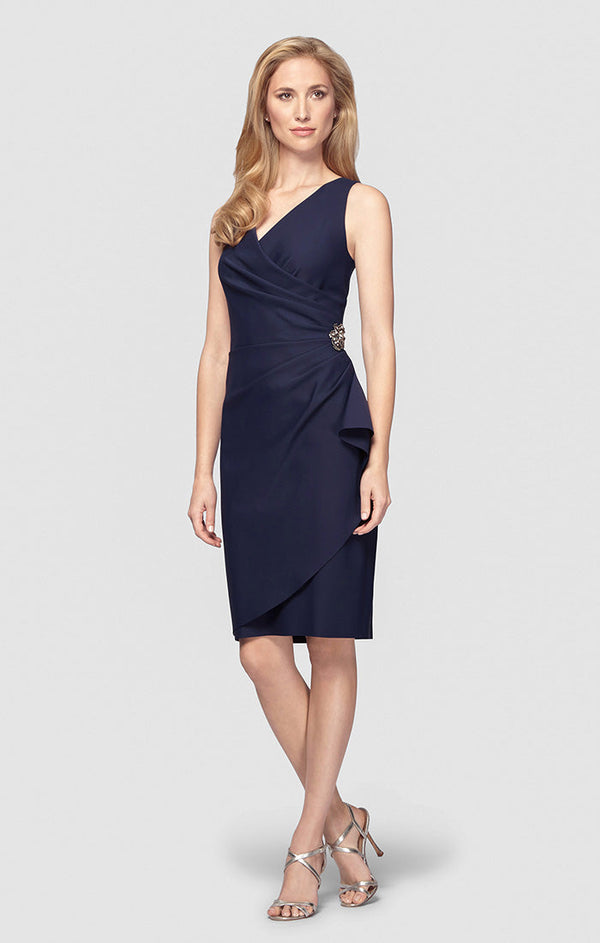 Petite Side Ruched Contour Collection Dress with Surplice Neckline & Beaded Detail at Hip