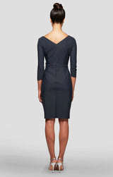 3/4 Sleeve Short Contour Collection Surplice Sheath Dress with Beaded Hip Detail & Cascade Ruffle Detail