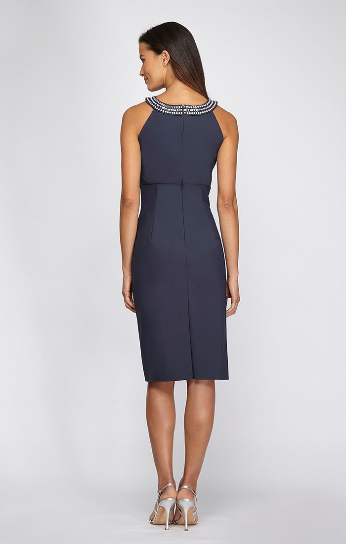 Sheath Contour Dress with Embellished Halter Style Neckline