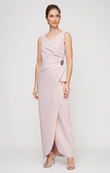 Sleeveless Contour Sheath Gown with Surplice Neckline & Beaded Detail at Hip
