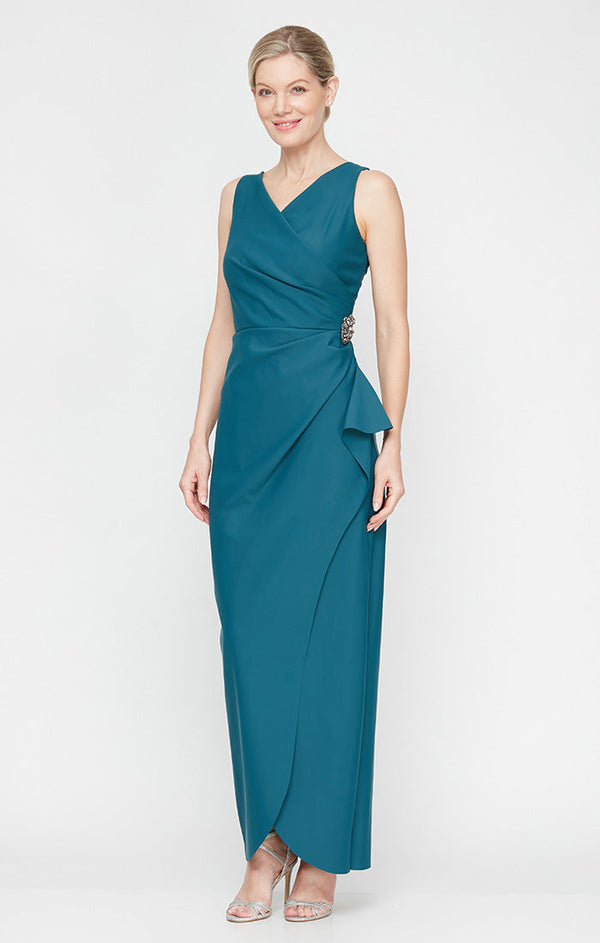 Sleeveless Contour Sheath Gown with Cascade Detail Skirt and Beaded Hip Detail