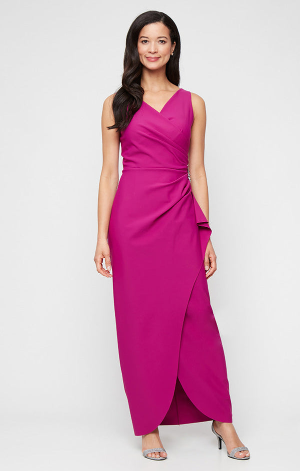 Sleeveless Contour Sheath Gown with Cascade Detail Skirt and Beaded Hip Detail