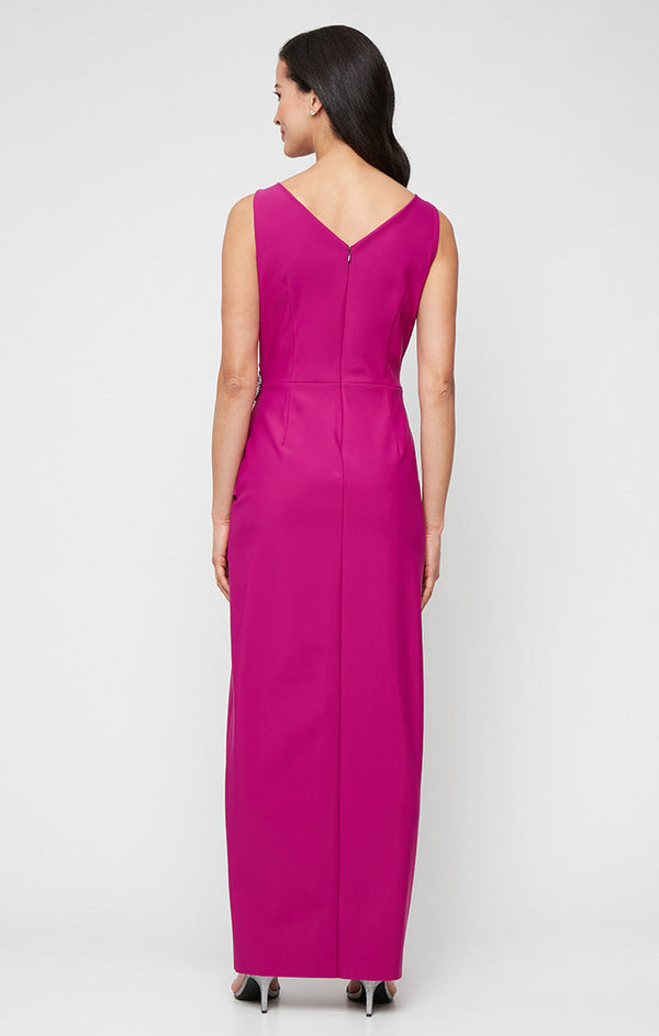 Sleeveless Contour Sheath Gown with Cascade Detail Skirt and Beaded Hip Detail