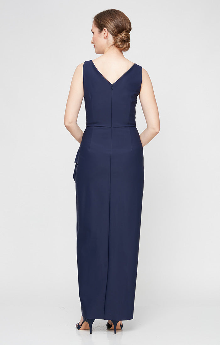 Sleeveless Contour Sheath Gown with Cascade Detail Skirt and Beaded Hip Detail