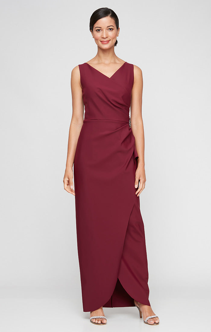 Sleeveless Contour Sheath Gown with Cascade Detail Skirt and Beaded Hip Detail