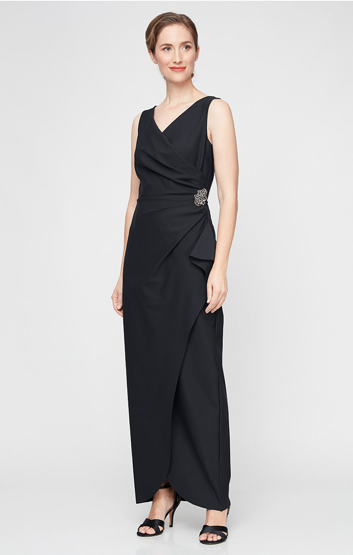 Sleeveless Contour Sheath Gown with Cascade Detail Skirt and Beaded Hip Detail