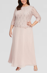 Plus Long Gown with Sequin Lace Bodice & Chiffon Skirt
