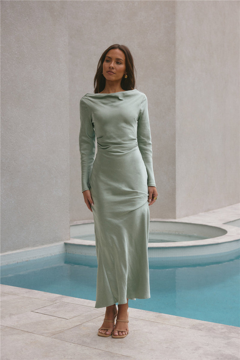 Forget Me Not Satin Maxi Dress Sage