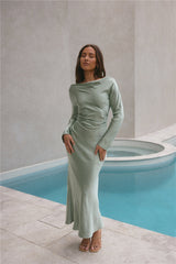 Forget Me Not Satin Maxi Dress Sage
