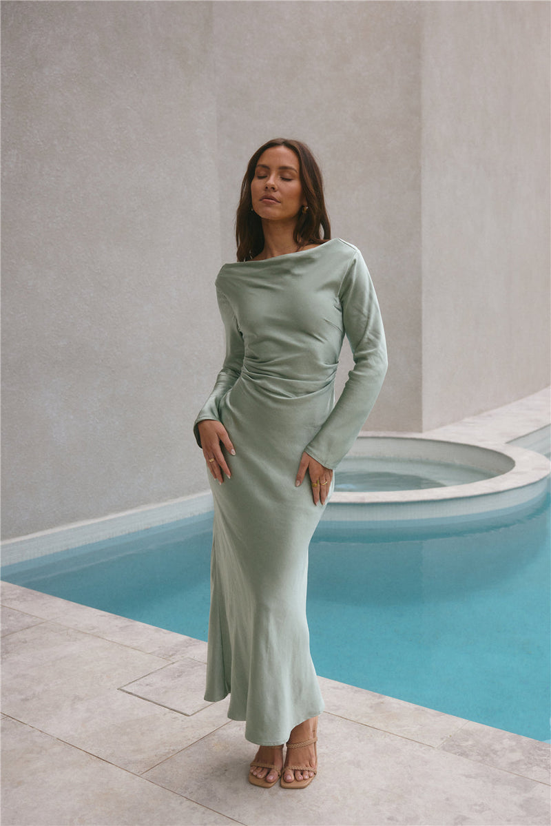Forget Me Not Satin Maxi Dress Sage