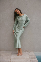 Forget Me Not Satin Maxi Dress Sage