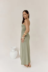 Heading Out Strapless Midi Dress Olive