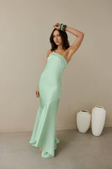 Champagne Chat One Shoulder Maxi Dress Green